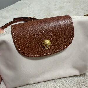 Longchamp Small Tote in Cream with Brown Trim